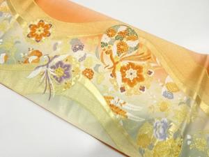よろけ縞に鳳凰・華紋・草花模様織り出し　袋帯